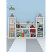 유아 아기 교구장 아기방 전면 책장 3단 세트, 블루 플랫 탑캐비닛