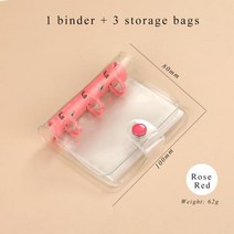 크리 에이 티브 귀여운 투명 3 링 미니 루스 리프 핸드 북 학생 휴대용 노트북 바인더 용품, sose red+mini