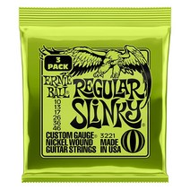 Ernie Ball 레귤러 슬링키 일렉트릭 기타 스트링 3팩 1046 게이지(P03221) 3577652827, 3-Pack, Regular (10-46)