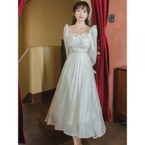 여성 엘레강스 프렌치 프릴 레이스 화이트 원피스 셀프 스몰웨딩 신부 들러리 연주복 드레스