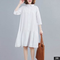 가바바 여성 셔츠원피스 박시해서 편하게 입는 플레어 카라넥 7부소매 롱원피스 G53963