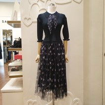 샤틴 니트 배색 하트 패턴 샤 원피스