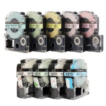 정품아닙니다. 엡손 호환 라벨 프린터 테잎 TAPE 테이프 카트리지 6mm 9mm 12mm 18mm 24mm 36mm 예쁜 파스텔 꽃모양 라벨 프린터 테이프, 라벨ST9SW투명바탕/흰색글씨