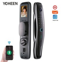 지문인식기 얼굴 인식 지문 스마트 잠금 장치 카메라 포함 Tuya 앱 Wifi 카드 해제 디지털 전자 도어락, 04 Bronze 6068 Round