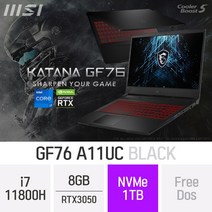 MSI 게이밍 노트북 GF시리즈 Sword GF76 A11UC_블랙, 1TB, 8GB, 미포함