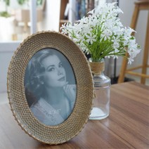 라탄 트레이 디자인 빈티지 라운드 액자 사진틀 청첩장보관 빈티지소품