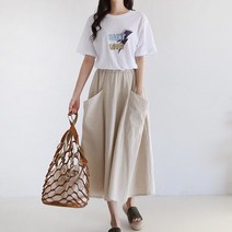 마 밴딩 스커트 치마 린넨 코튼 A라인 플레어 가을 꾸안꾸 데일리룩