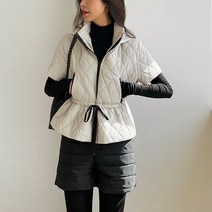 그녀희제 / 스트링 후드 플레어 반팔 패딩 베스트