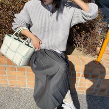 베이시코 / 반집업 뜨개 롱니트