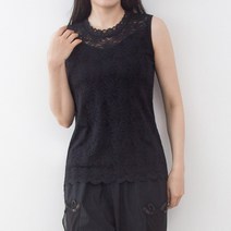 올 레이스 신축성 민소매 블라우스 중년여성의류 마담 미시 40 50대 빅사이즈 티셔츠 봄 여름 나시 나시티 플라워 반 목 폴라 여성스러운 시원한 한여름 냉감 신축성 스판