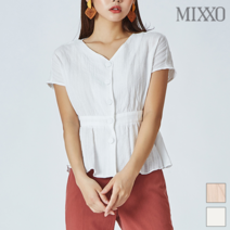 미쏘 미쏘 브이넥 플레어 반팔 블라우스_MIWBW9721S