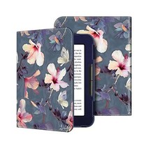 Fintie Folio 케이스 Nook GlowLight 4 (2021) / 4e (2022) 북 스타일 프리미엄 Vegan 가죽 커버 6인치 Barnes Noble eBook e, Z-블루밍 히비스커스