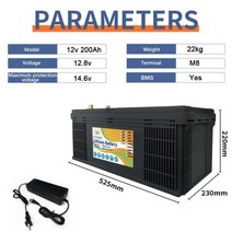LiFePO4 배터리 팩 12V 100Ah 120Ah 200Ah 리튬 RV 캠핑 햇빛차단열 골프 카트 3000 사이클 이상 해양 에너지, CHINA, 12V 200Ah 525 NO USB