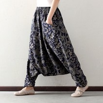 항아리바지 몸빼바지 하렘팬츠 플러스 사이즈 느슨한 코튼 린넨 프린트 하렘 바지 블루머 랜턴 여성 바지 알라딘 인도 네팔 헐렁한 바지