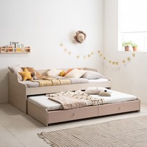 리바트 꼼므 주니어 2단 슬라이딩 수납 침대 (매트 가드 별도), 화이트+블루