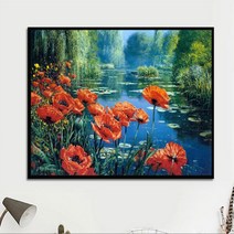 양평 두물머리 아름답게 피어난 양귀비 꽃 보석십자수 DIY 집에서 취미 비즈십자수, 70x100cm
