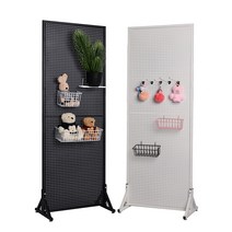 이동식 철제 타공 파티션 스탠드 매장 사무용 타공판 고급 타공 칸막이 가림막 인테리어, 화이트 50*150 블랙 10cm 홀더 15개 비고해개