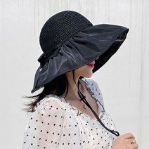 블랙고무 리본 썬캡 여성 여름 펀칭 밀짚모자 자외선 챙 캡 썬캡