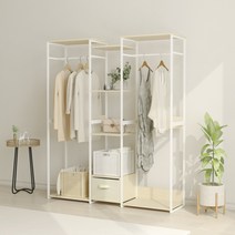 YEAR COLOR 당일배송 모던 심플 서랍장 행거 옷걸이 침실 다용도 수납장행거 스탠드 행거 120x30x140cm 3colors, 나무색+화이트