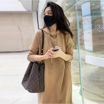 여성 주머니 후드 맨투맨 빅사이즈 롱 기장 캐쥬얼 원피스 와이드+브랜드 맞춤 양말