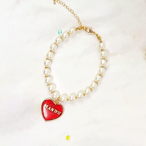 펫츠룩 강아지 고양이 핸드메이드 진주목걸이, 레드