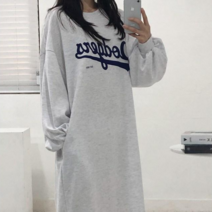 카라샵 루즈핏 퍼프소매 다저스 맨투맨 롱 원피스 3color