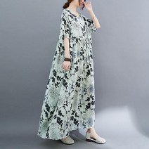 여름 페이즐리 원피스 코튼 린넨 맥시 오버핏 엄마옷 중년 빈티지 보헤미안스타일 y01