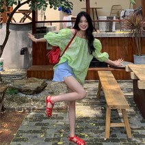 오픈숄더스타일 스타일리쉬 오프숄더 어깨트임 클라인 블루 메론 그린 트렌드 상의 극 보여 화이트 여성 4896478409