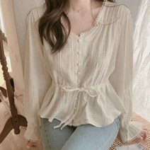 [랜덤플레이] 콩단추 허리 스트링 하객룩 블라우스