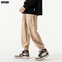 DFMEI 스트링 조거 배기 데님 팬츠 남 봄 가을 코디 배기 팬츠