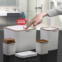 인테리어 휴지통 엔틱 쓰레기통 우드 패턴 칫솔 거치대 비누 디펜서 액체 세트 사각형 하드 플라스틱 욕실 액세서리 5 개, 4.Stella - White