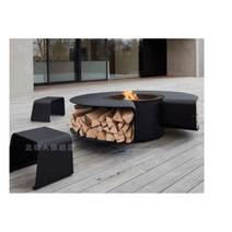 주물 난로 연통 없는 화목 전원주택 가정용 실외 불멍, 의자 네 개