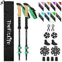 등산 스틱 노르딕 워킹 thefitlife 트레킹 폴 카본 2개 세트 경량 200 g밸런스를 유지한다 용 스톡 코르크 소재 그립 폴 63-135 cm신축 남성 여성 일본 직배송, 그린
