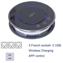 콘센트 4 개 USB 케이블 멀티소켓어댑터 확장 충전기 더블 포트콘센트 고품질 전기 리프팅 소켓 숨겨진 탁상 전동 팝업 개폐식 무선 충전 TUYA EU US BR 표준, 26.FR 표준 1  흰색 그림으로