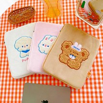 [봄을 전하다] 귀여운 아이패드 파우치 곰 강아지 토끼 아이패드 파우치 11인치 10.2인치 10.5인치 파우치 캐릭터 아이패드 파우치, 강아지(화이트)