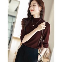쩐쿠 여름 여성 반폴라 반팔 깔별 니트 티셔츠 Z293