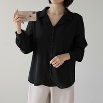 원타임 여성용 오픈 카라넥 퍼프 블라우스