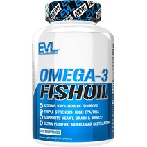 Evlution Nutrition 오메가 3 피쉬 오일 1250mg HIGH EPA 450mg DHA 300mg 트리플 스트렝스 캡슐 120회분, [01] 60개(1팩)