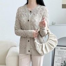 여자 물결 스카시 그물 라운드 얇은 봄 여리 가디건