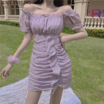 탕크 여름 부드러운 첫사랑 스커트 슬림 쉬폰 일자 어깨 셔링 원피스 빅사이즈