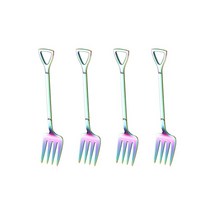 4PCS 삽 스푼 포크 삽 커피 스푼 차 스푼 삽 핸들 디저트 스푼 아이스크림 스푼 삽 모양 포크 과일 포크, 4Pcs 레인보우 포크, 하나