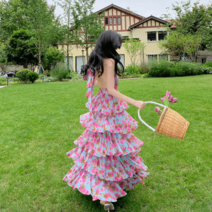 바캉스 휴가룩 홀터넥 찰랑찰랑 플라워 맥시 원피스