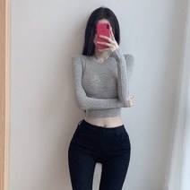 여성용 크루 넥 티 높은 허리 짧은 백업 셔츠