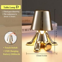 스탠드 이탈리아 리틀 골든 맨 테이블 램프 터치 스위치 야간 조명 커피 숍 바 침실 장식 독서 선물, D 13x155cm