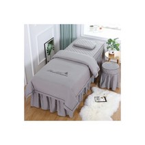 뷰티 살롱용 침구 세트 Tuina 마사지 스파 침대 린넨 시트 커버 베개 스툴 이불 4 피스 115852, embroidery grey