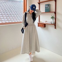 쉐얼유 여성 알렌 카라 집업 밴딩 롱원피스