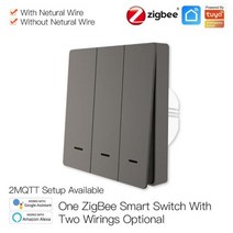 스마트 조명 스위치 Tuya ZigBee 노 뉴트럴 와이어 커패시터 필요 없음 스마트라이프 2/3 웨이 작동 Alexa Google Home Zigbee2mqtt 투야 지그비 스, 3 gang gray