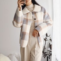 에코퍼자켓 페이크 무스탕 밍크퍼 카라 체크 숏자켓