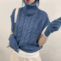 외투 안에 입기 좋은 레이어드 와플 터틀넥 베스트 꽈베기 목폴라 니트 조끼-5color