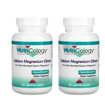 [뉴욕 직배송] 칼슘 마그네슘 Nutricology 구연산 형태의 칼슘 마그네슘 100정 2병, 2개